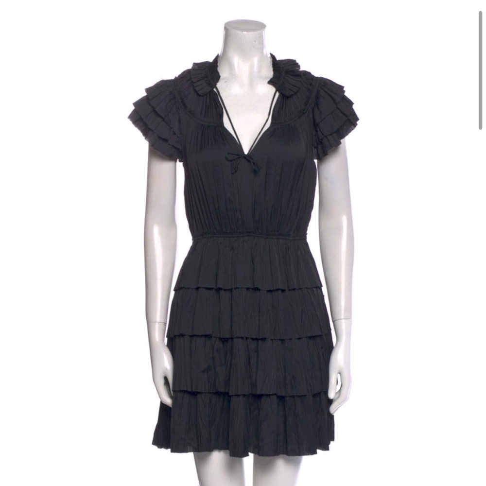 Ulla Johnson V-Neck Mini Ruffle Black XS Dress